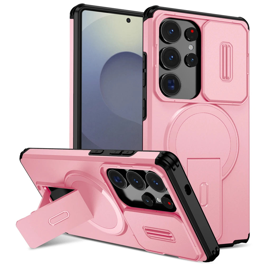 Rugged Armor Magnetic Case with Sliding Privacy Lens Shield for Samsung Galaxy S26 Series