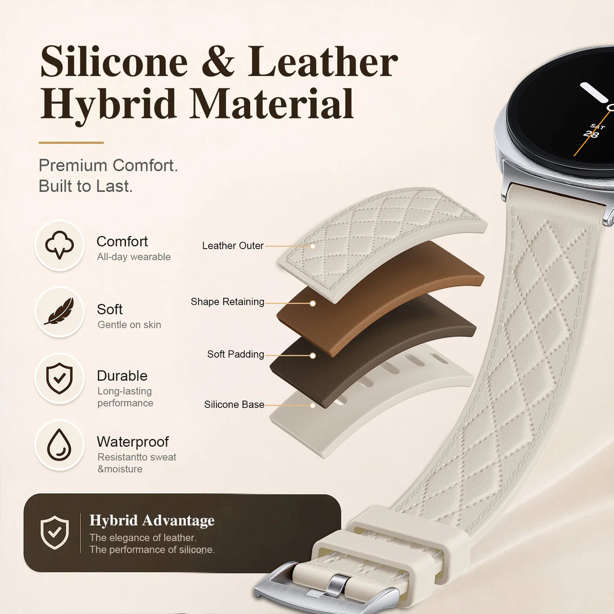 Silicone-Leather Hybrid Quilted Watch Strap for Samsung Galaxy Watch 9