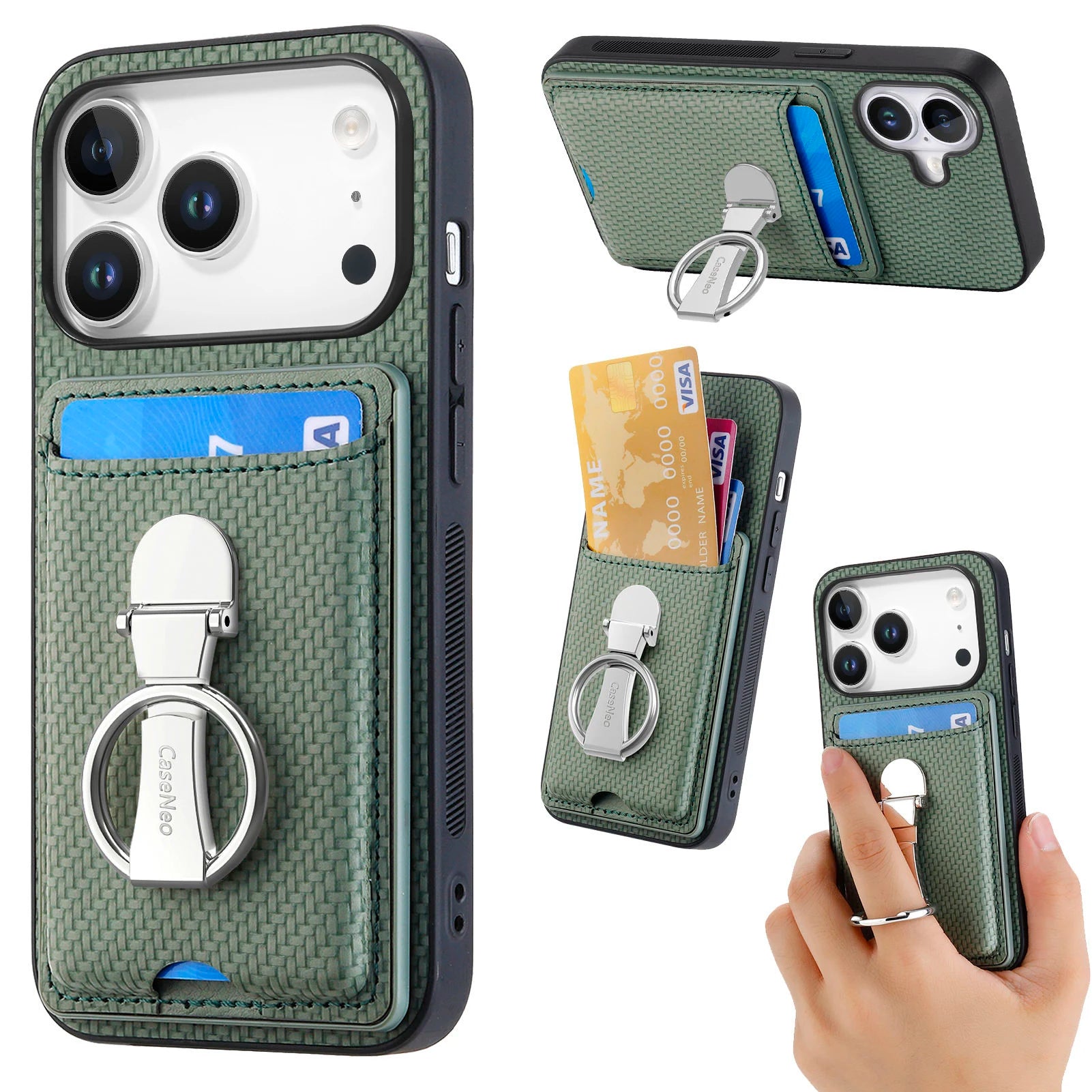 Multi-Functional Leather Wallet Case with Foldable Ring Holder & Vertical Card Slot for iPhone 17 Series