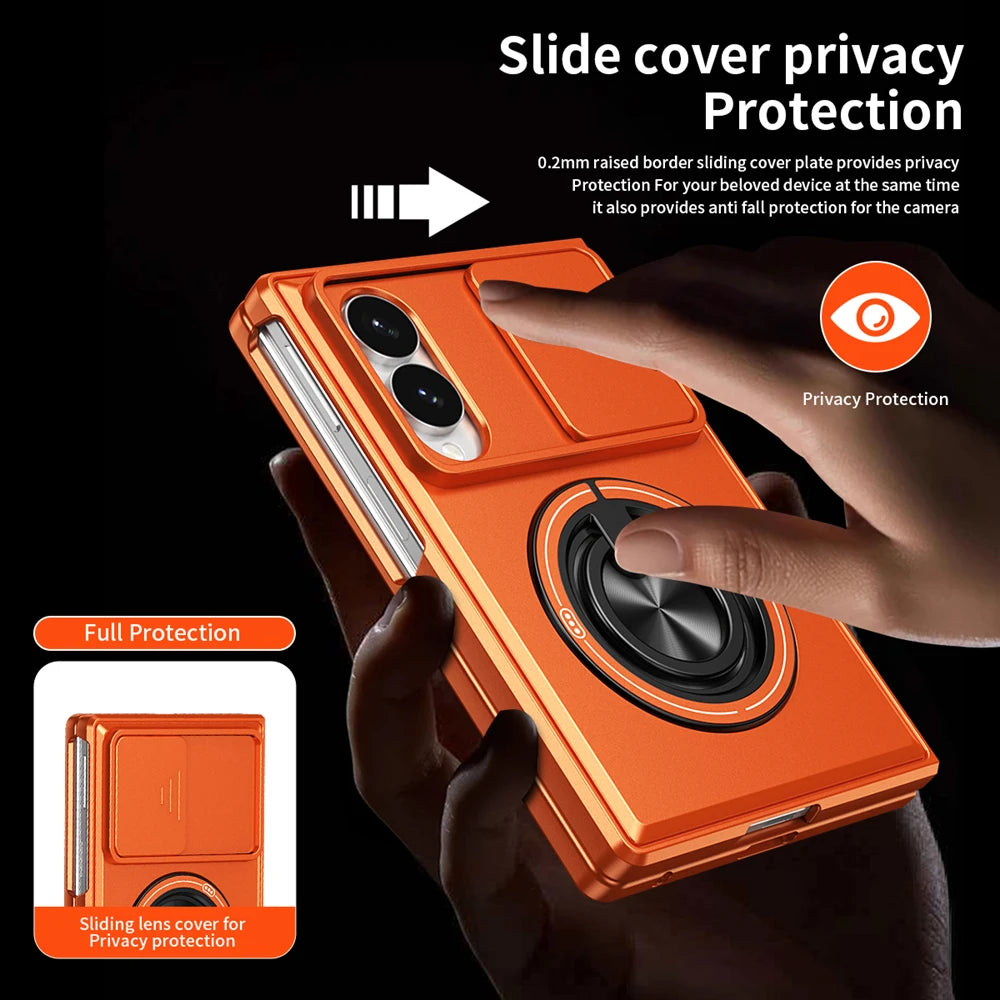 Shockproof Sliding Camera Protection Case with 360° Rotating Magnetic Ring Stand for Samsung Galaxy Z Fold 8