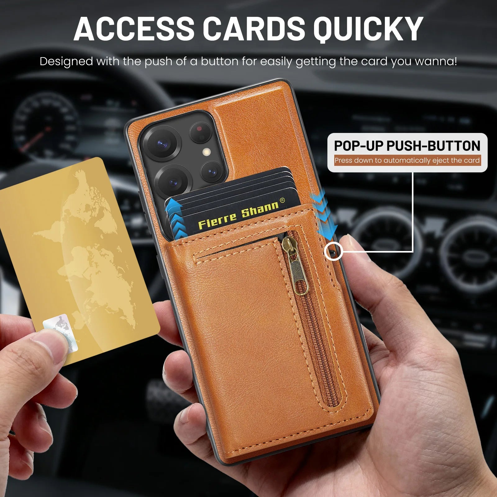 Leather Detachable Magnetic Card Holder Case with Zipper Pouch for Samsung Galaxy S26 Series