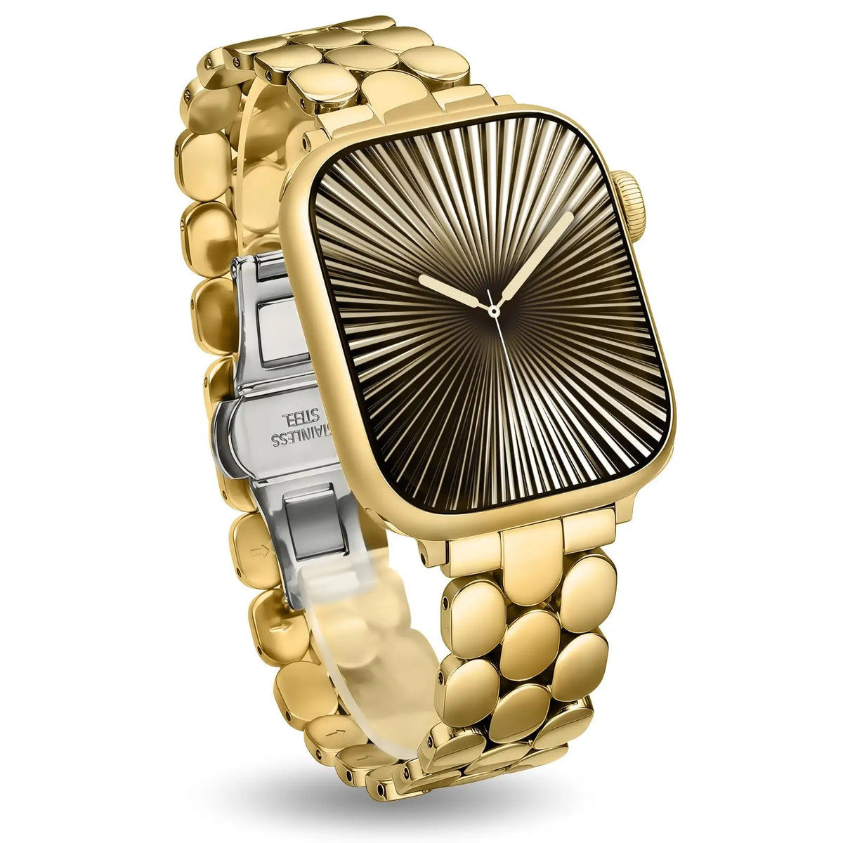 Three-Row Link Bracelet with Push-Button Clasp for Apple Watch