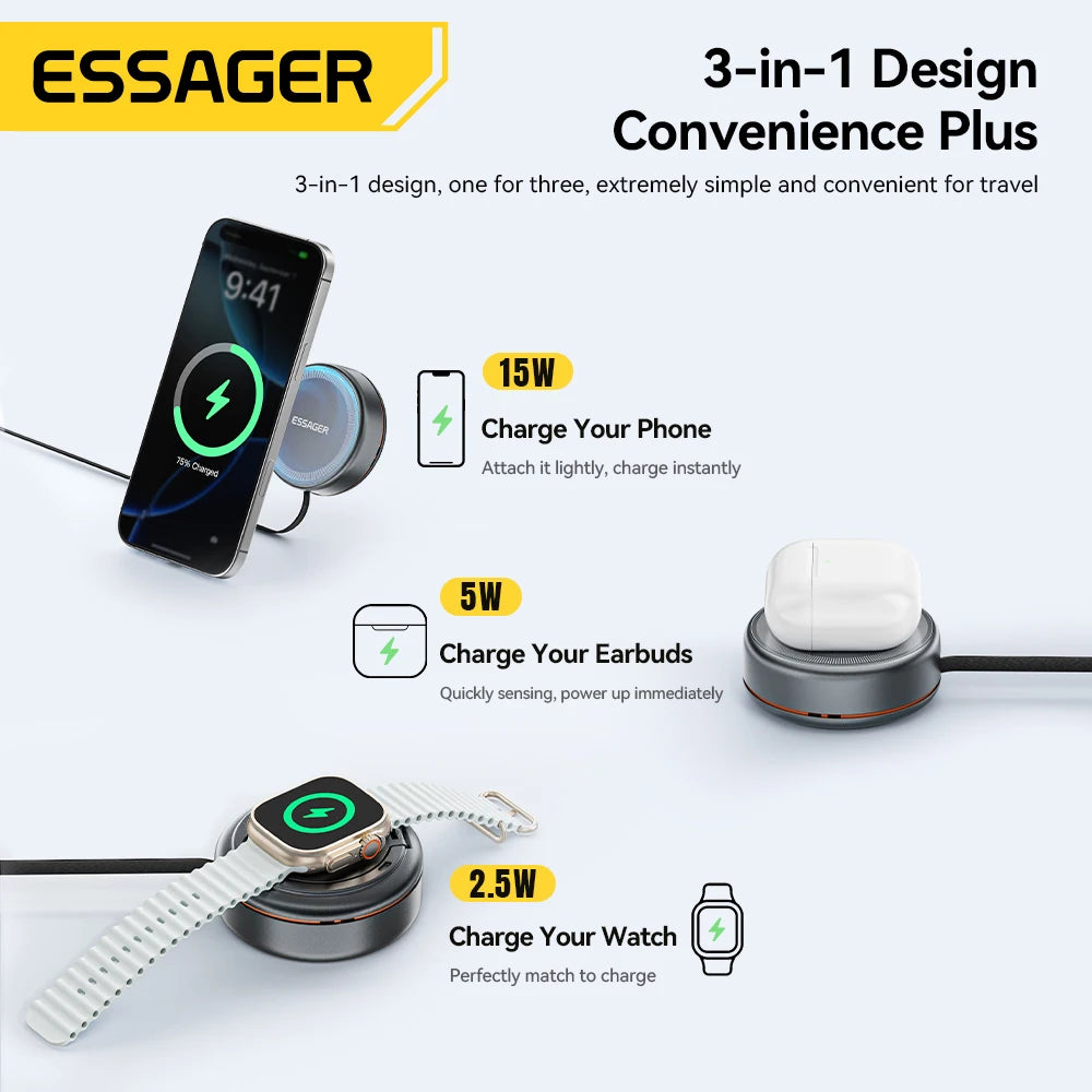 Essager Magnetic Charger with Retractable USB-C Cable