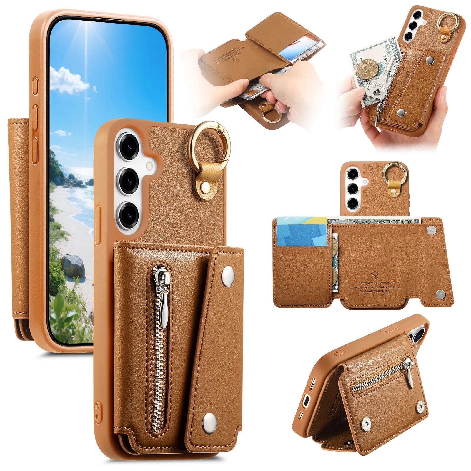 Zipper Wallet Leather Case with Ring Holder for Samsung Galaxy A56