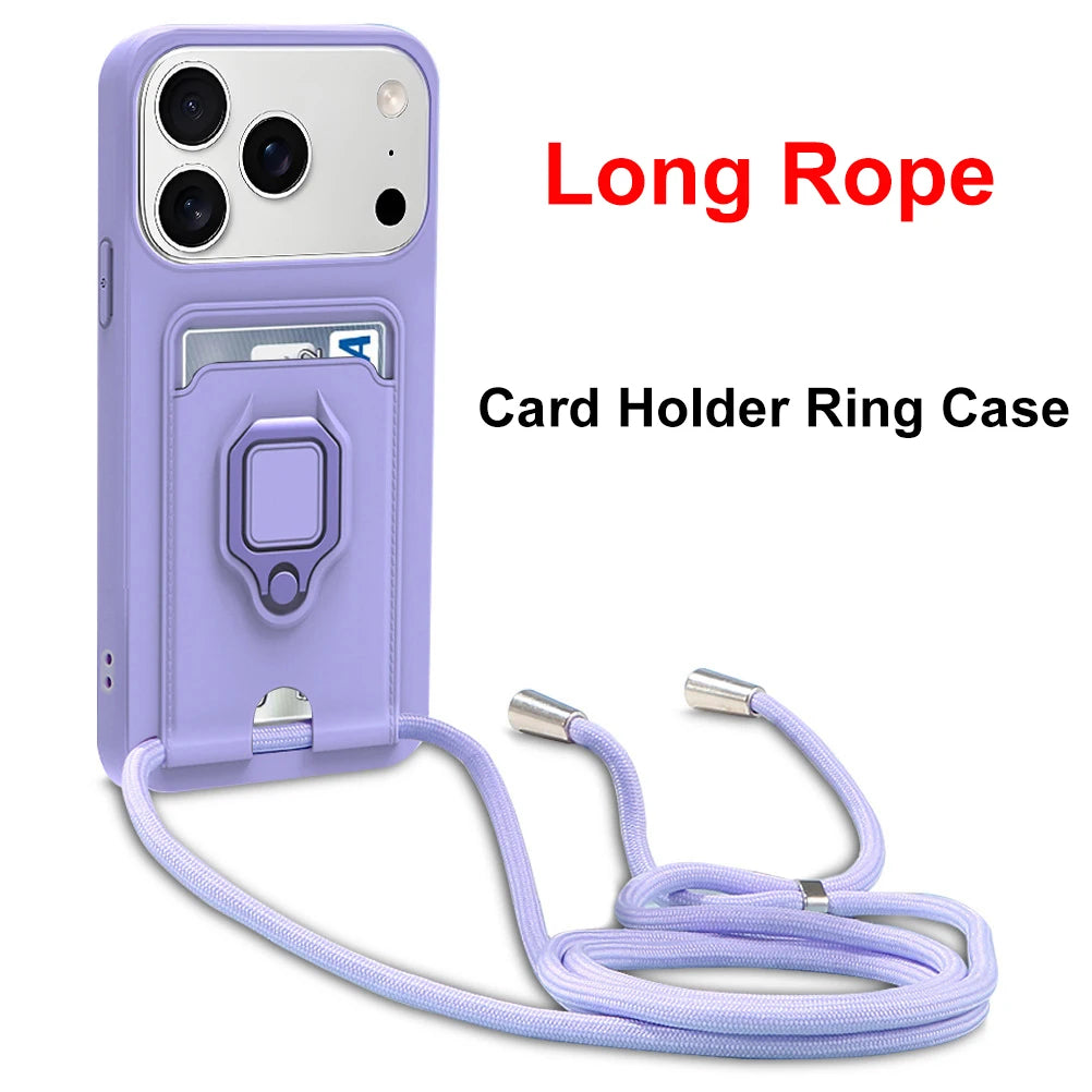 Shockproof Soft Case with Lanyard Strap & Card Slot for iPhone 17 Series
