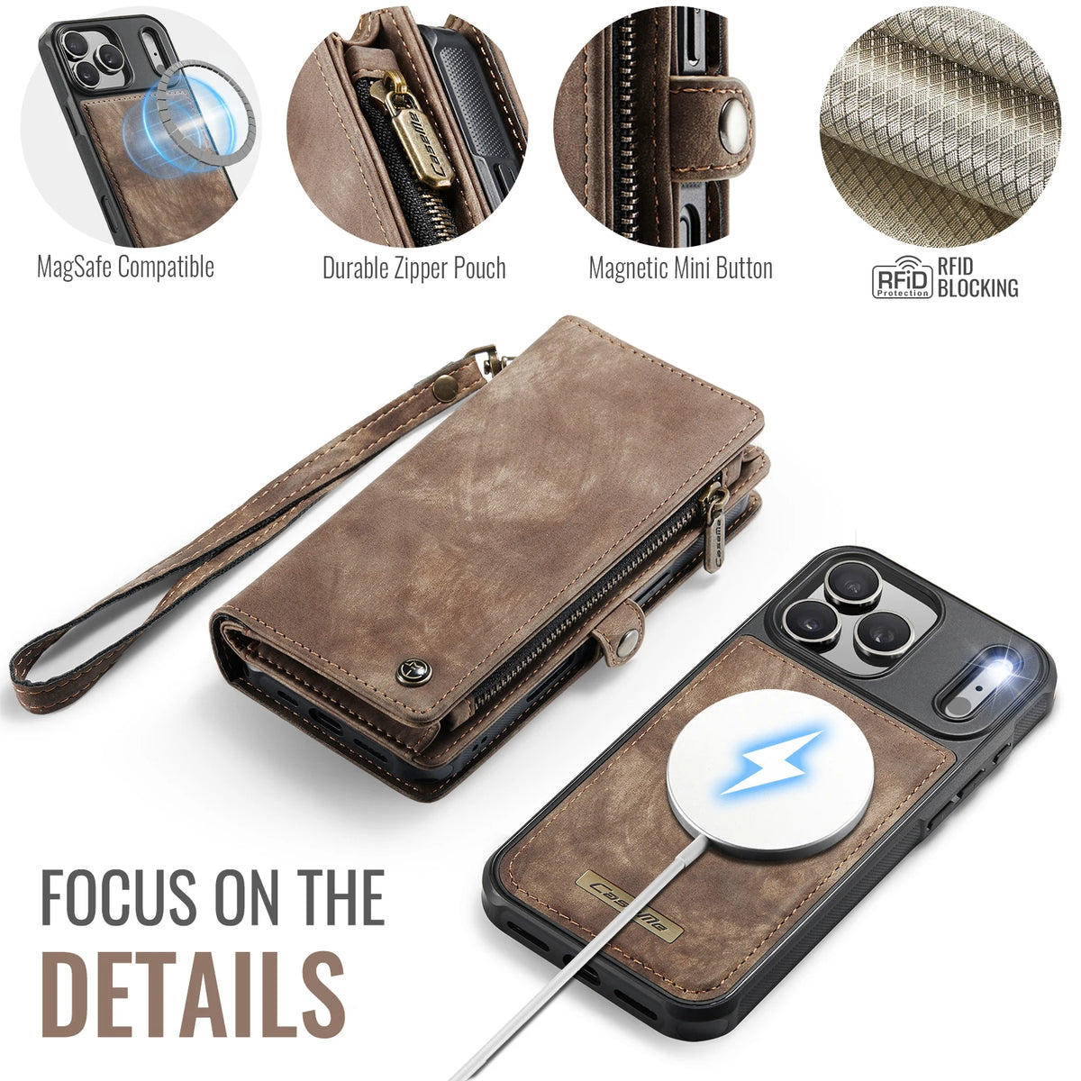 Leather Wallet Case with Zippered Coin Pouch for iPhone 18 Series