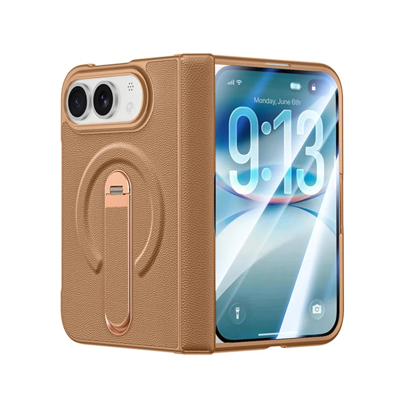 Hinge Protection Kickstand Case with MagSafe Metal Holder for iPhone Duo