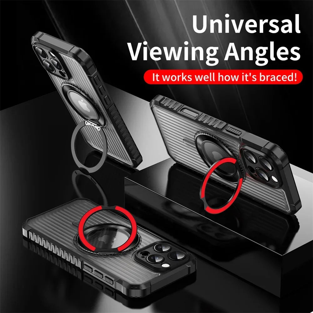 Military Grade Shockproof Armor MagSafe Case with 360° Ring Stand for iPhone 16 Series
