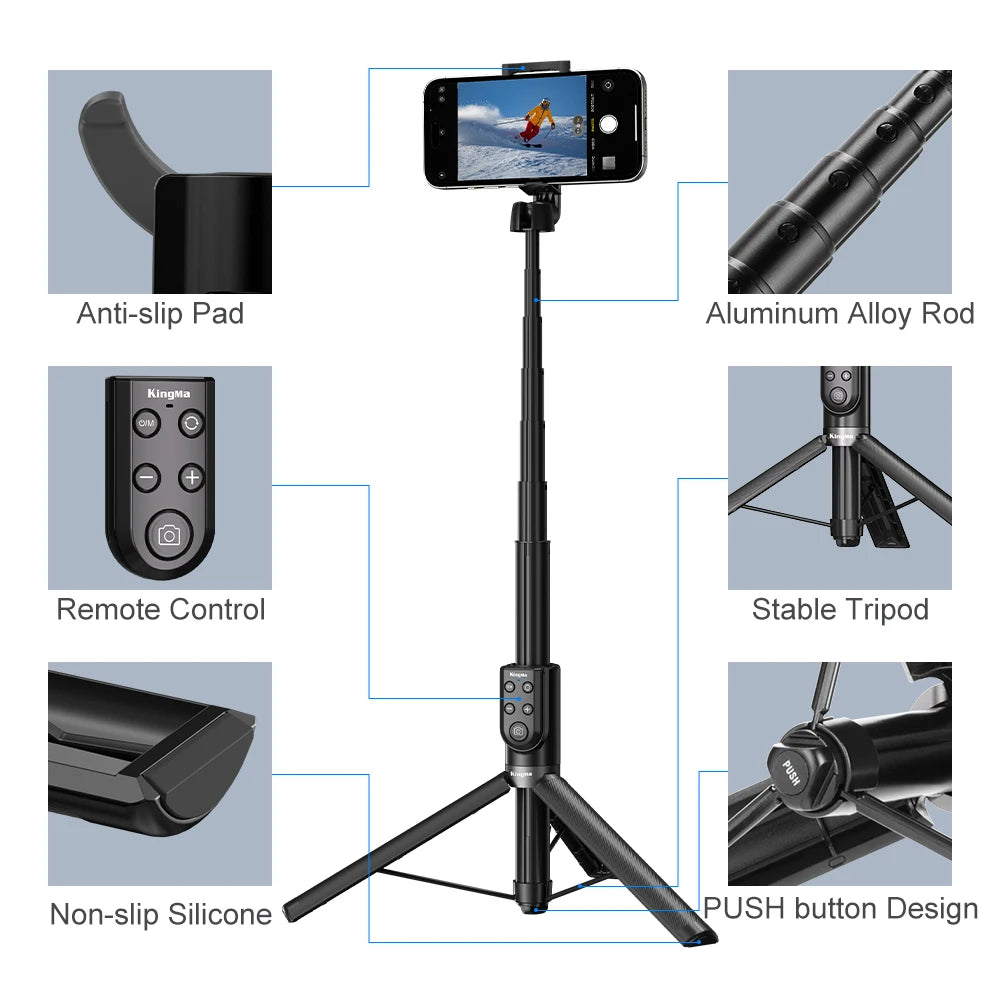 KingMa Extendable Phone Remote Selfie Stick with Detachable Remote