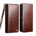 Genuine Leather Detachable Wallet Case with Wrist Strap for iPhone 17 Pro Max