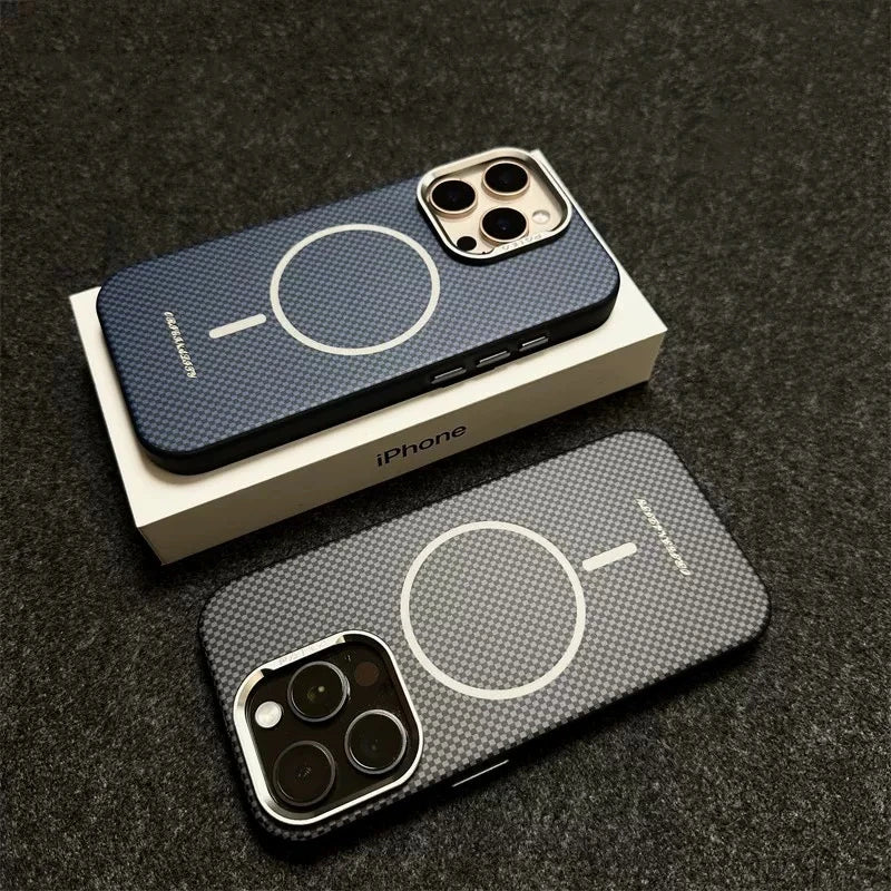 Carbon Fiber Texture Hard PC MagSafe Case for iPhone 15 Series
