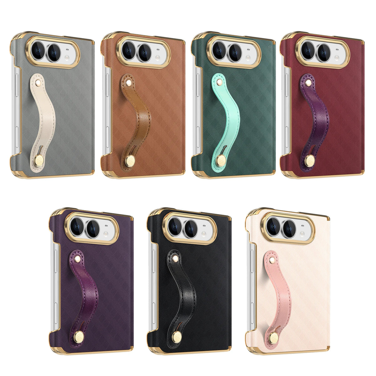 Textured Leather Case with Wrist Strap and Hinge Protection for iPhone Duo