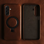 Textured Leather Case with 90° Rotating Magnetic Bracket Stand for Samsung Galaxy A36