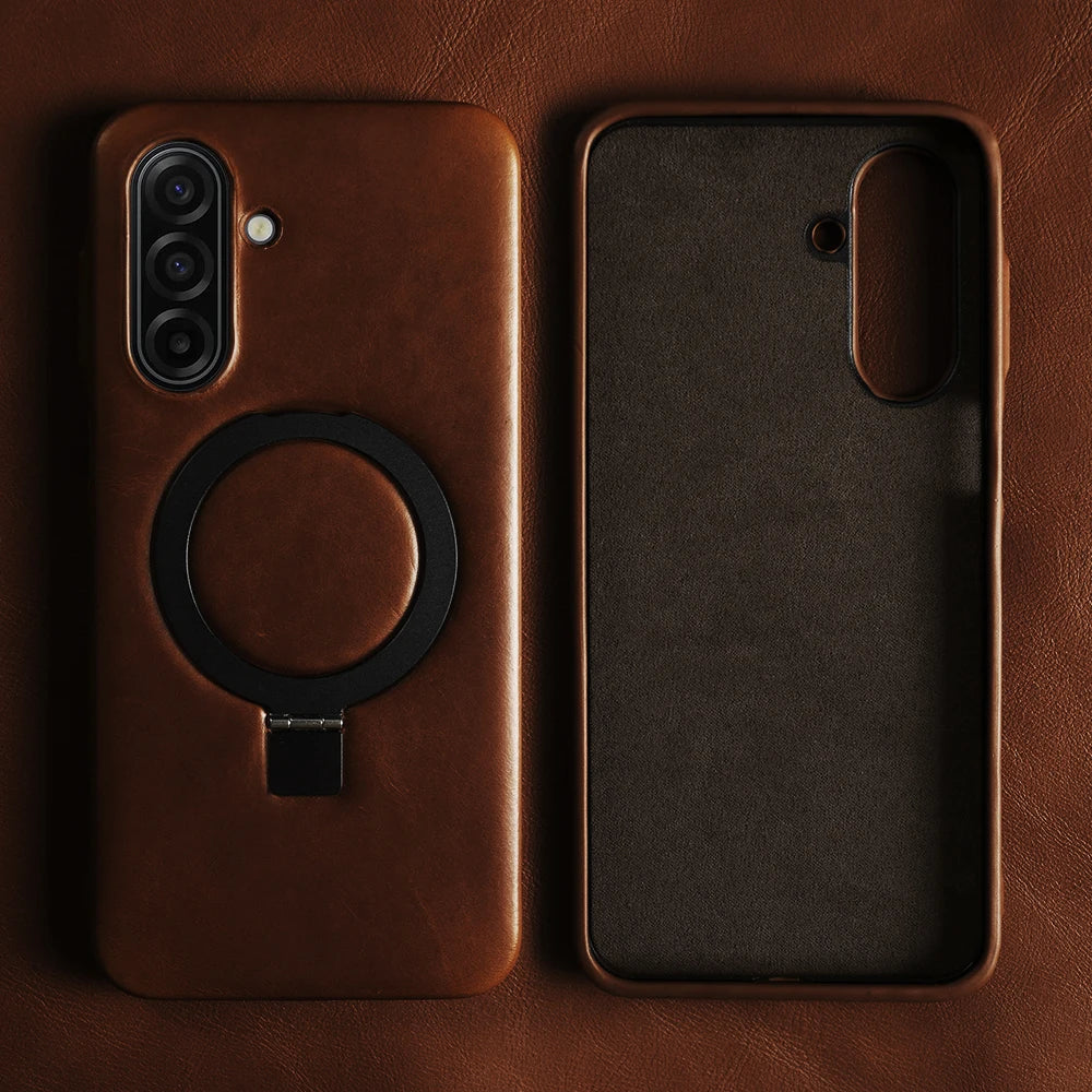 Textured Leather Case with 90° Rotating Magnetic Bracket Stand for Samsung Galaxy A36