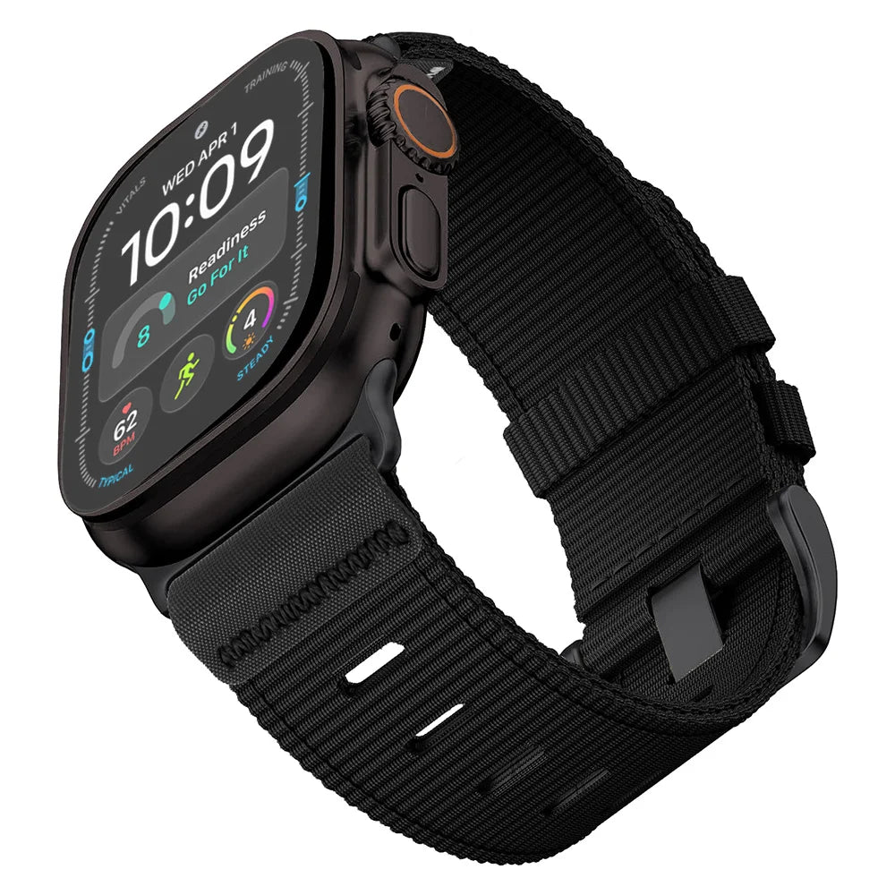 Ribbed Nylon Band with Hook-and-Loop Velcro Closure for Apple Watch