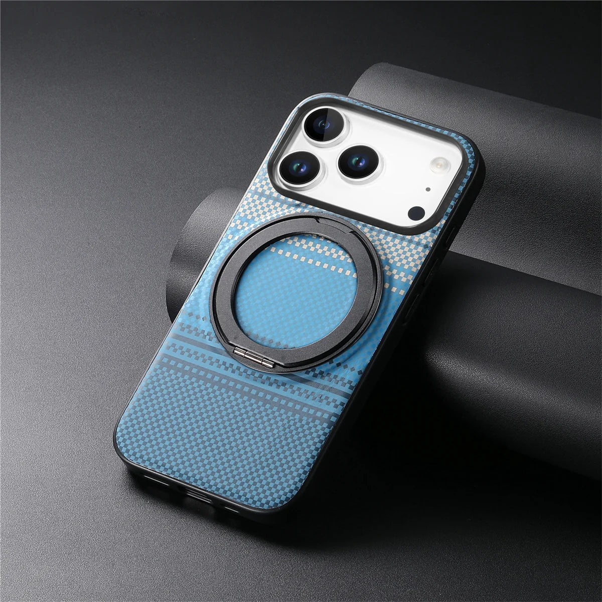 iPhone 17 Series Carbon Fiber MagSafe Case with 360° Rotating Stand