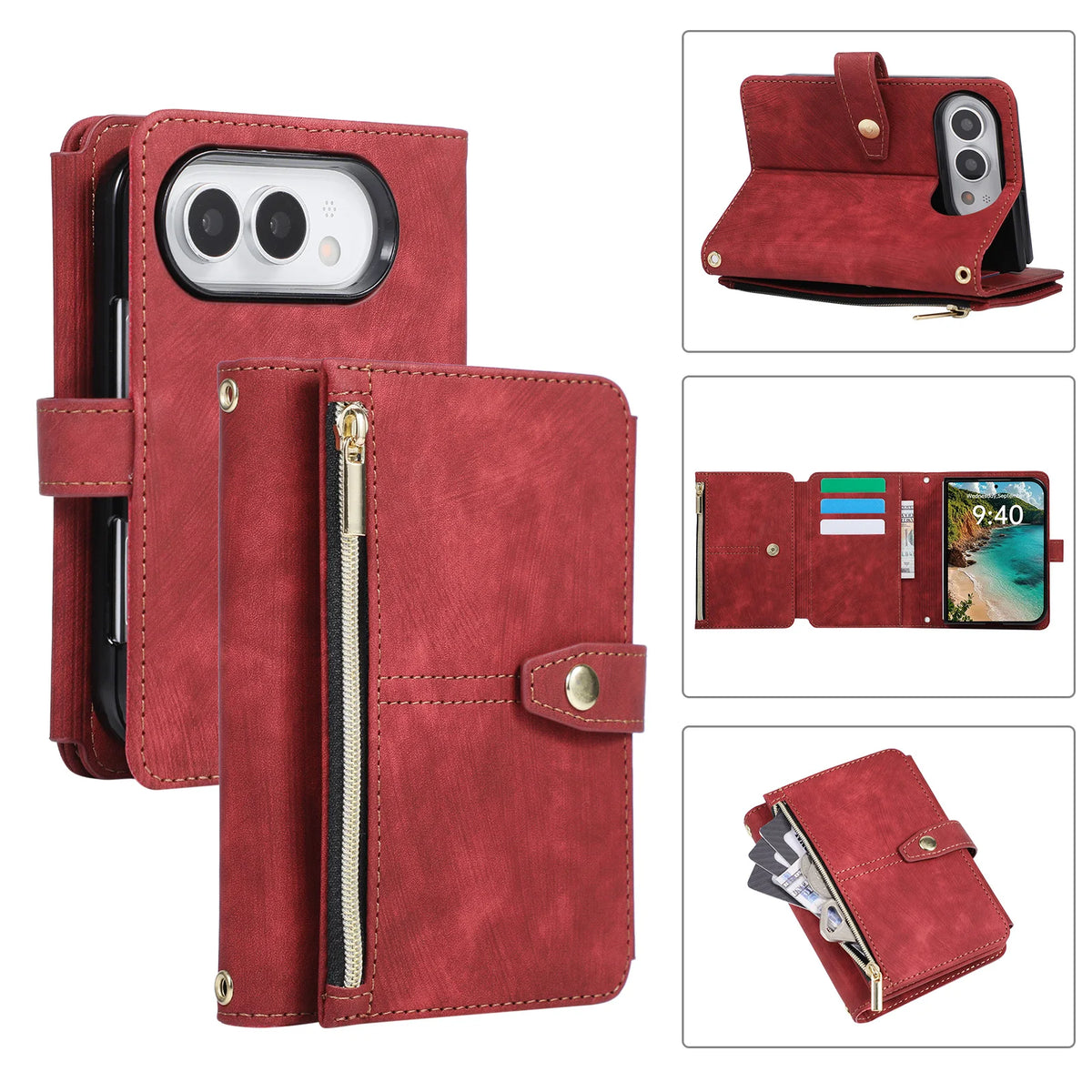Leather Crossbody Wallet Case with 9 Card Slots for iPhone Duo