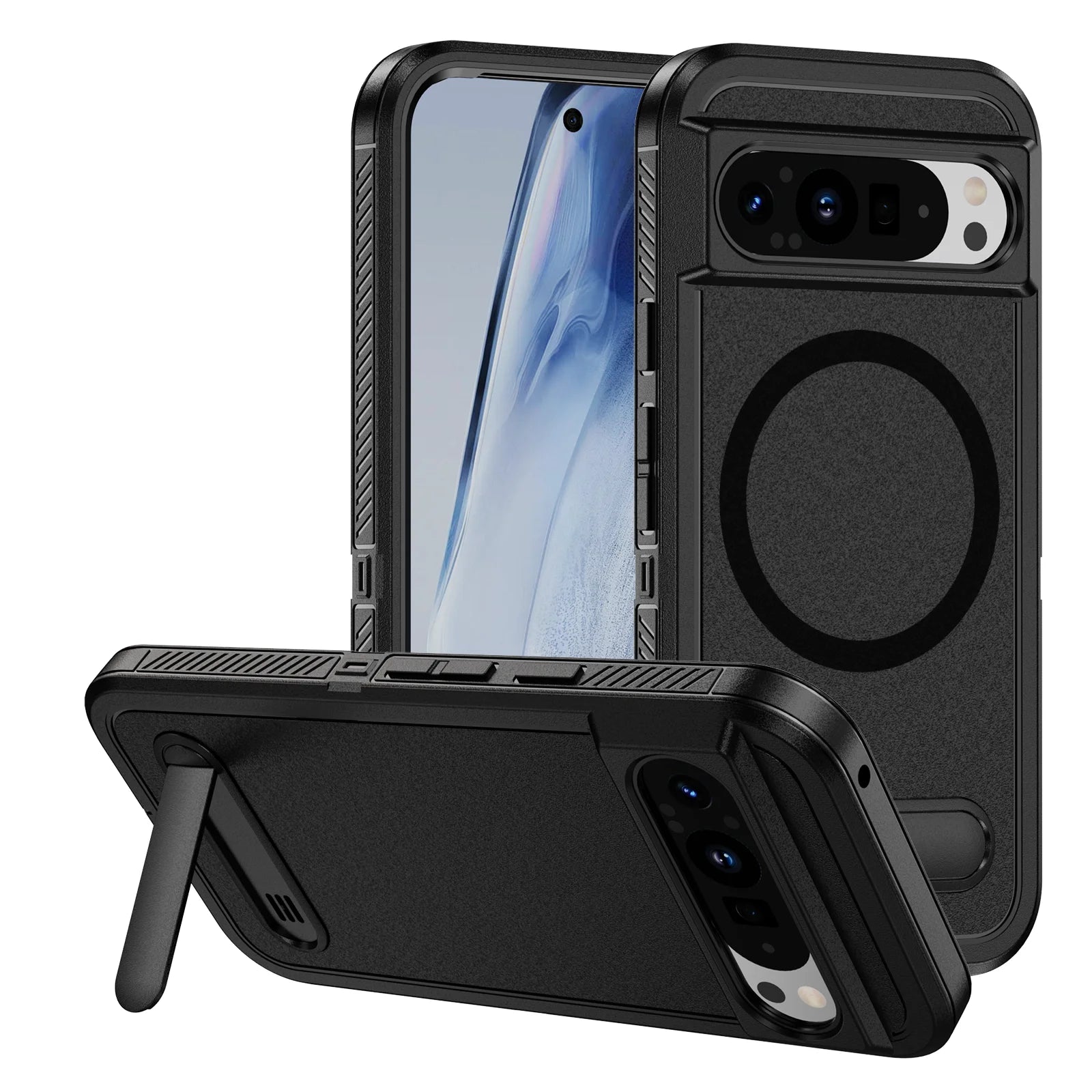 Military-Grade Protective Magnetic Case with Foldable Stand for Google Pixel 9 Series