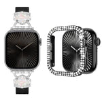 Elegant Leather Bracelet Strap with Dimond Case for Apple Watch Series 10