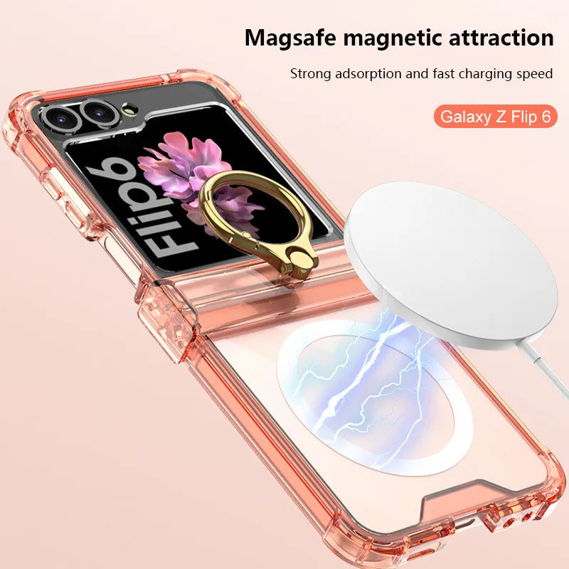 Samsung Galaxy Z Flip 6 Hinge Protective Magnetic Case with Ring Holder