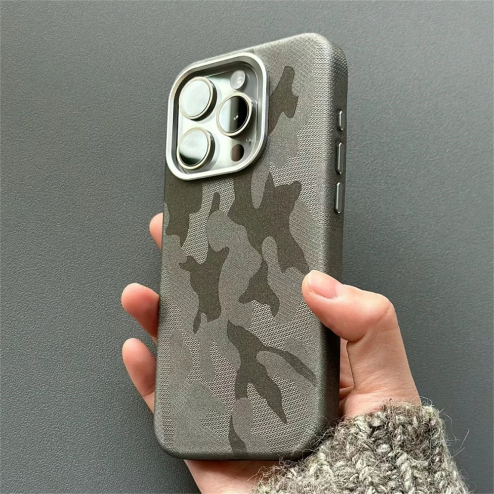 Camouflage Leather MagSafe Shockproof Armor Case for iPhone 14 Series