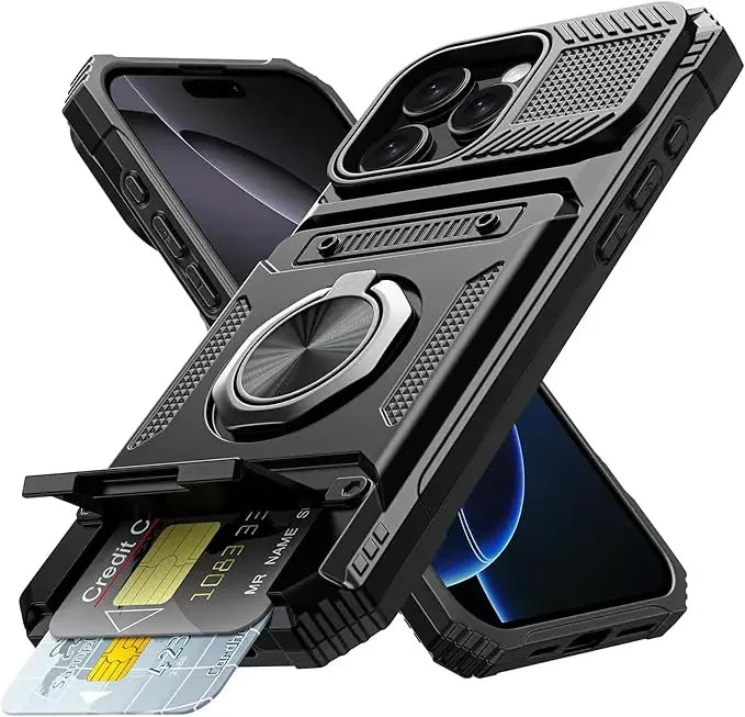 iPhone 16 Series Shockproof Magnetic Heavy Duty Case with Ring & Card Slot