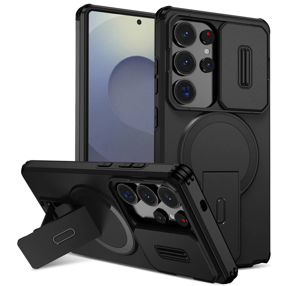 Rugged Armor Magnetic Case with Sliding Privacy Lens Shield for Samsung Galaxy S26 Series
