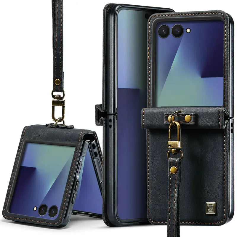 PU Leather Case with Detachable Wrist Lanyard for Samsung Galaxy Z Flip 8