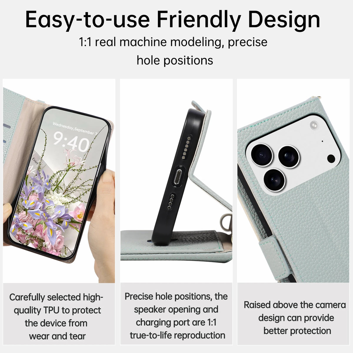 Pebbled Leather Crossbody Wallet Case with Detachable Shoulder Strap for iPhone 18 Series
