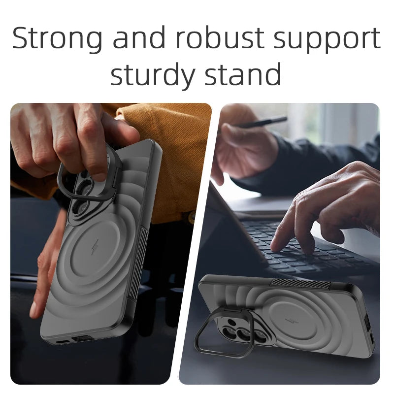 Shockproof Magnetic Case with Folding Camera Stand for Samsung Galaxy S25 Series