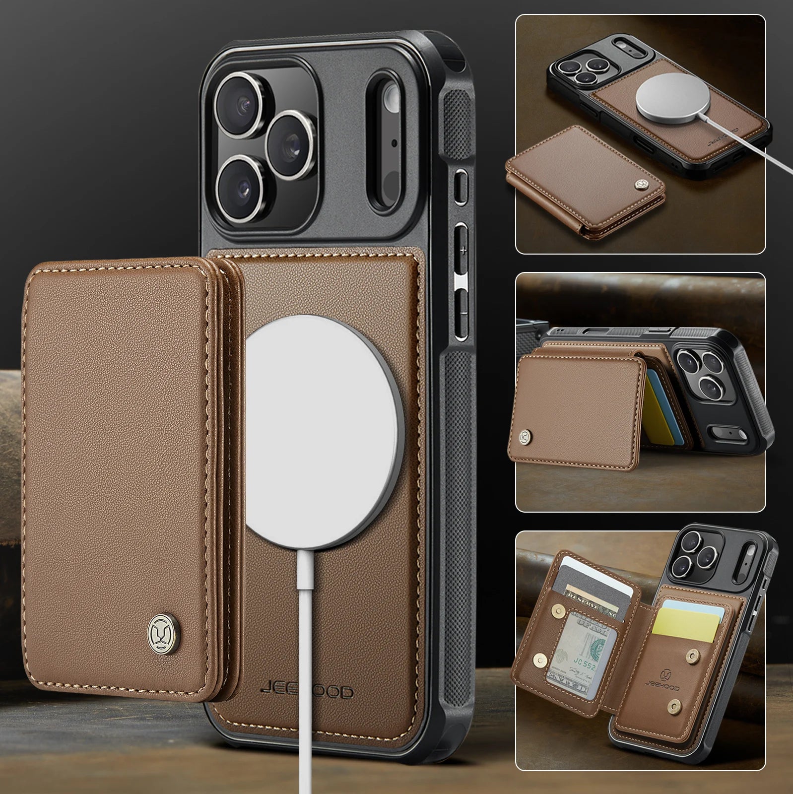 2-in-1 Detachable Business PU Leather MagSafe Case with RFID Card Slot for iPhone 17 Series