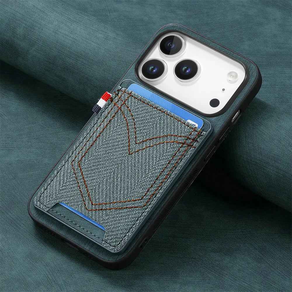 Fashion Jeans-Style Leather Wallet Case for iPhone 17 Series