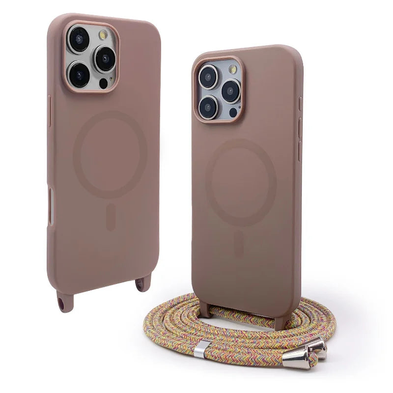 Soft TPU Silicone Crossbody Lanyard MagSafe Case for iPhone 15 Series