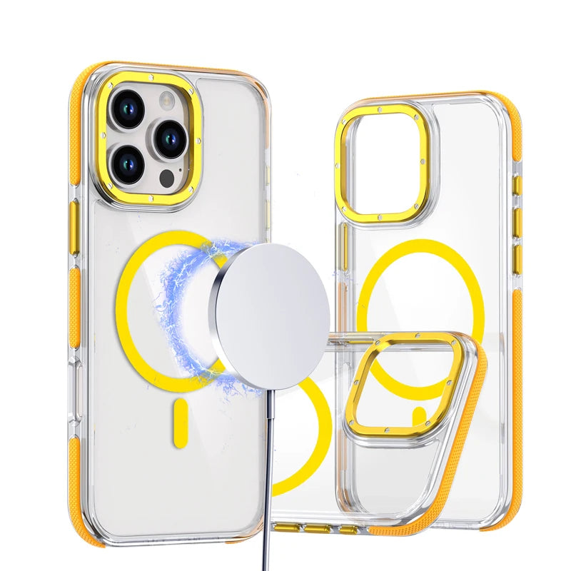 iPhone 16 Series Colorful Transparent MagSafe Case with Aluminum Buttons