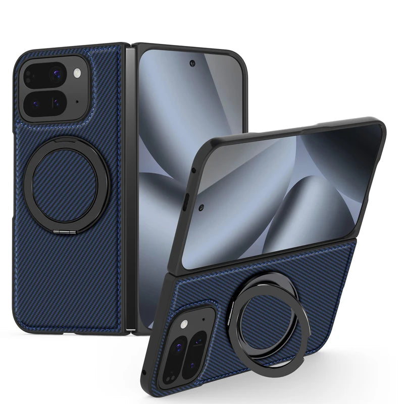 Carbon Fiber Open-Back Case with Rotating Magnetic Ring Stand for Google Pixel 10 Pro Fold