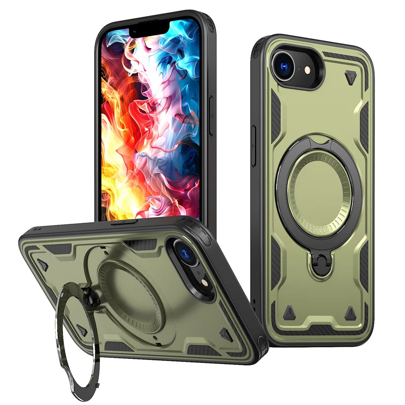 iPhone 16e Magnetic Hard PC + Soft TPU Case & Rotatable Ring Stand
