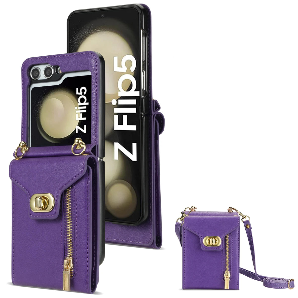 Zipper Wallet Crossbody Leather Case for Samsung Galaxy Z Flip 5