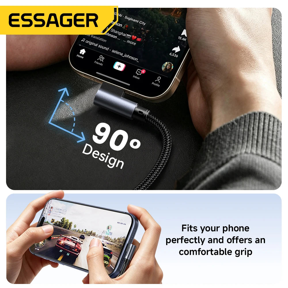 Essager 100W USB-C 90° Elbow Braided Charging Cable