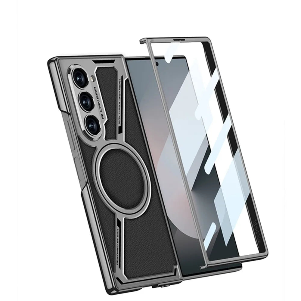 Premium Electroplated Leather Magnetic Case for Samsung Galaxy Z Fold 6