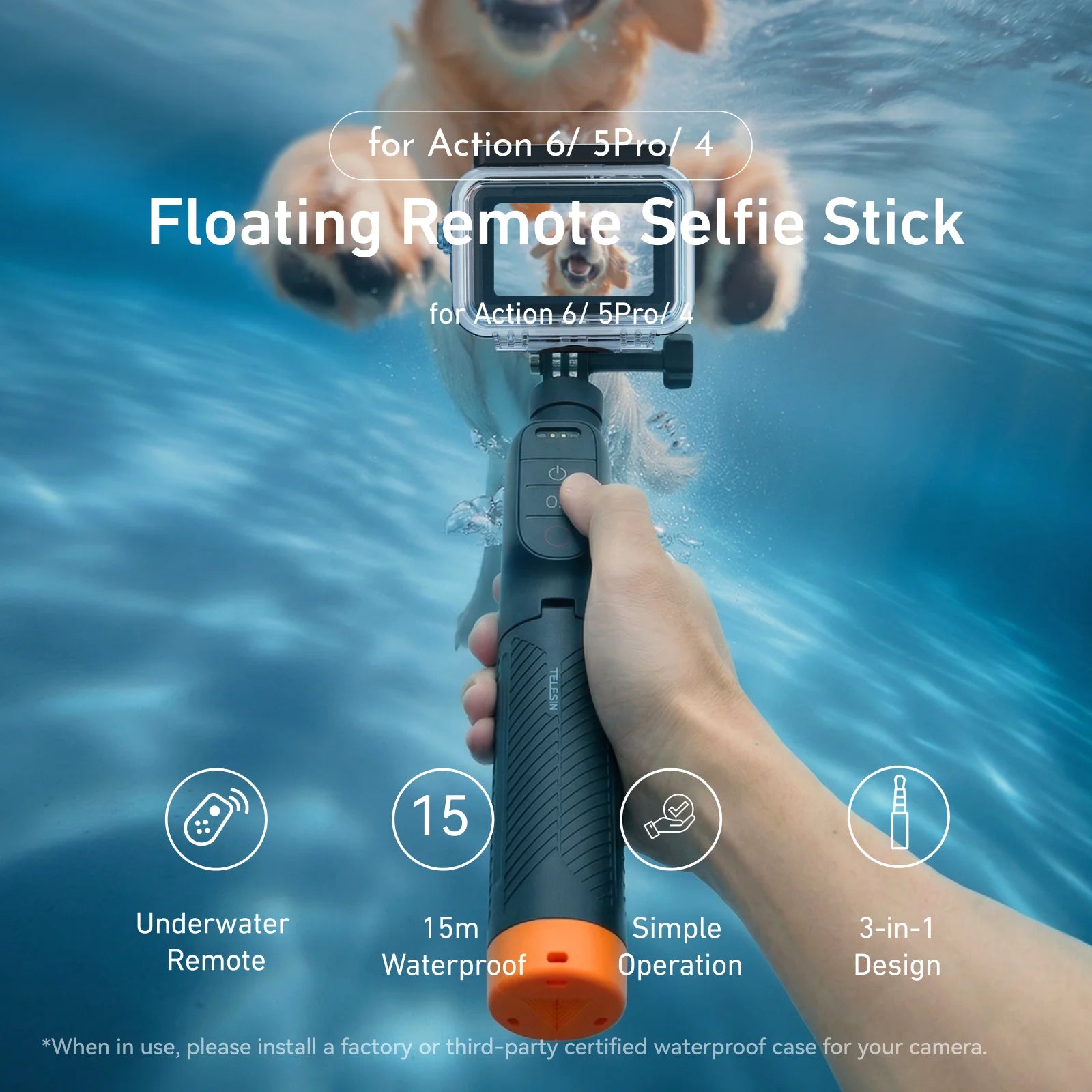 TELESIN Underwater Diving Wireless Remote Selfie Stick for DJI Osmo Action 6
