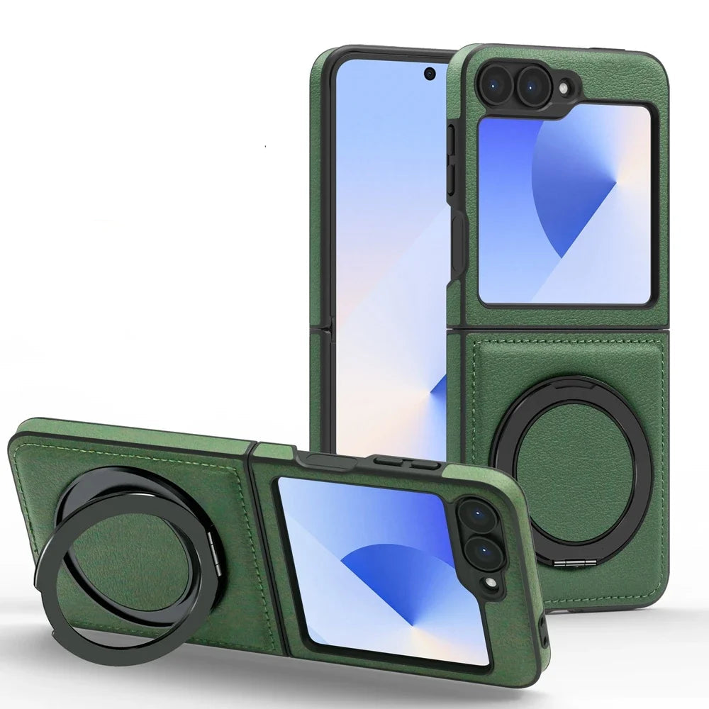Premium Shockproof Leather Flip Case with 360° Ring Bracket for Samsung Galaxy Z Flip 6