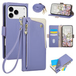 Pebbled Leather Crossbody Wallet Case with Detachable Shoulder Strap for iPhone 18 Series