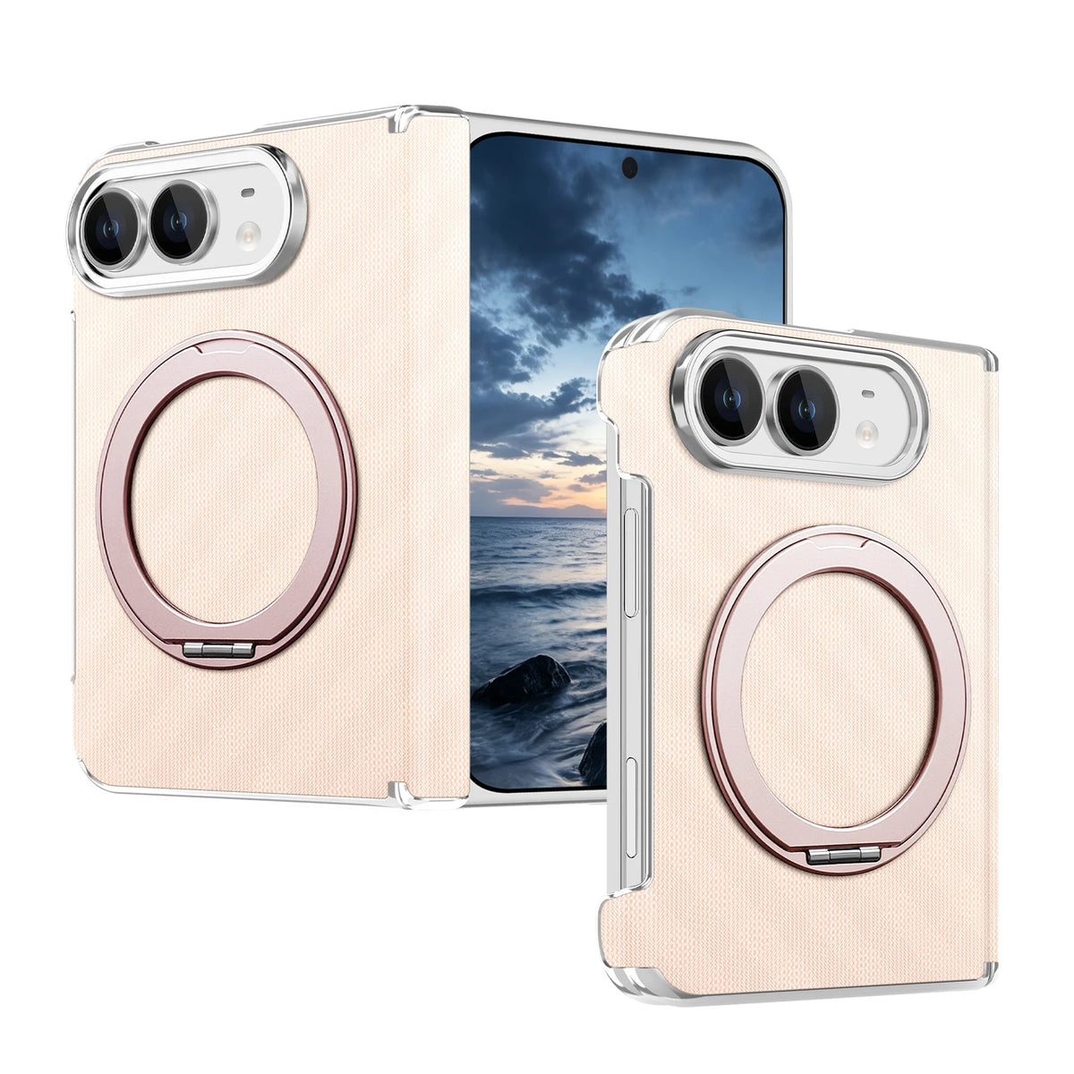 Textured Leather MagSafe Case with 360° Rotating Ring Stand for iPhone Duo
