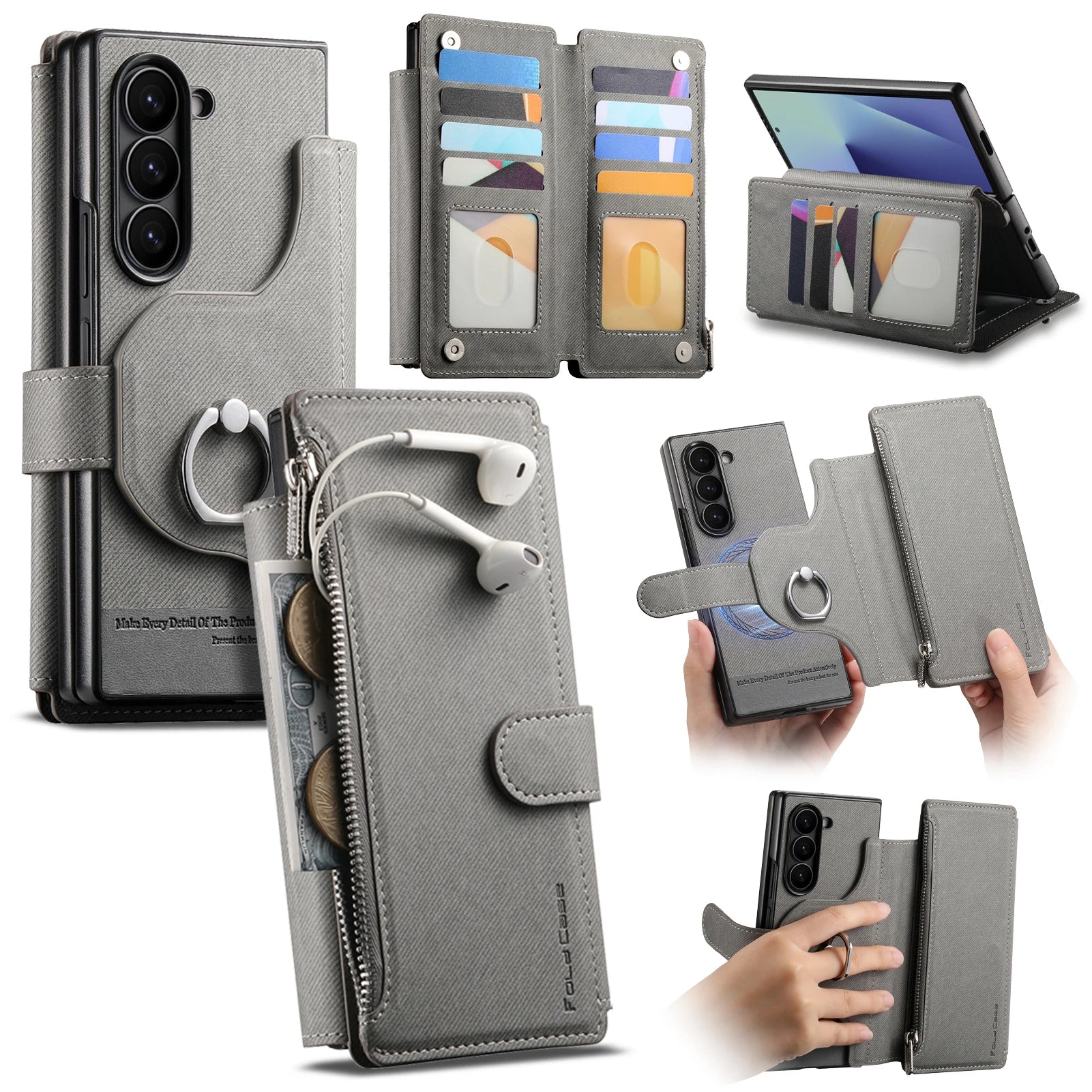 2-in-1 Magnetic Leather Wallet Case with Ring Holder for Samsung Galaxy Z Fold 6