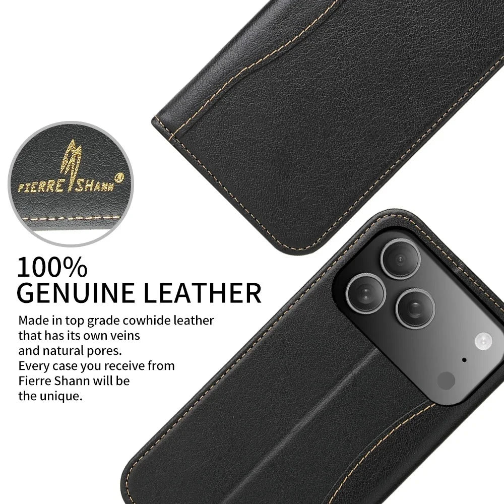 Genuine Cowhide Leather Wallet Case for iPhone 17 Series