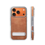 Luxury Electroplated PU Leather Case with Foldable Alloy Stand for iPhone 17 Series