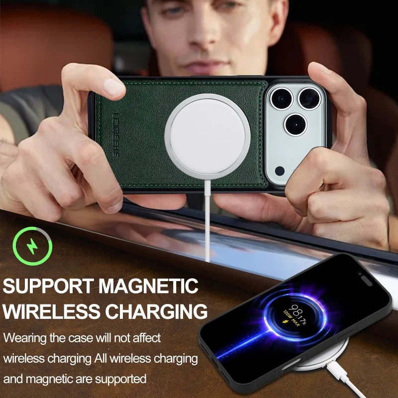 iPhone 17 Series Leather MagSafe Case with Removable Card Cover