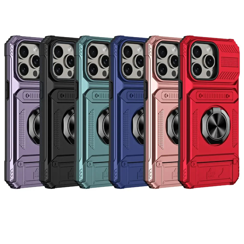 iPhone 16 Series Shockproof Magnetic Heavy Duty Case with Ring & Card Slot