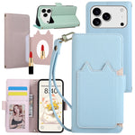 Leather Folio Wallet Case with Strap and Mirror for iPhone 17 Series