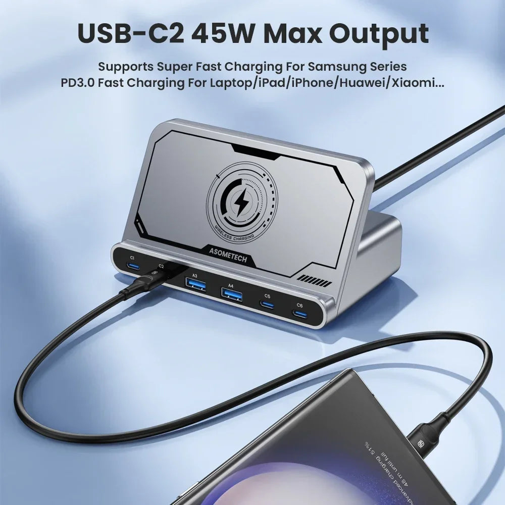 Asometech 160W GaN Charging Station with Wireless Charging